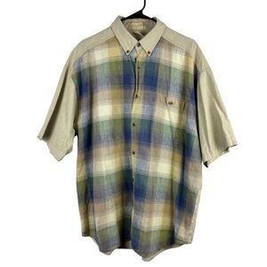 Vintage Kikomo Men's Multicolor Plaid Shirt Beige Size XL Cotton Button collar